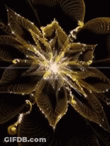 A Black And Gold Flower With A Light Coming Out Of The Center GIF