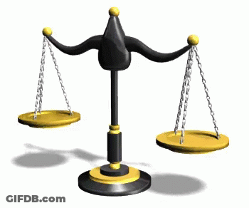 A Black And Gold Scale Of Justice With Chains GIF
