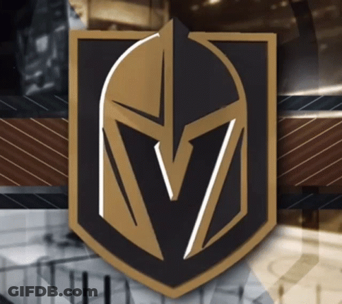A Black And Gold Shield With A Helmet On It GIF