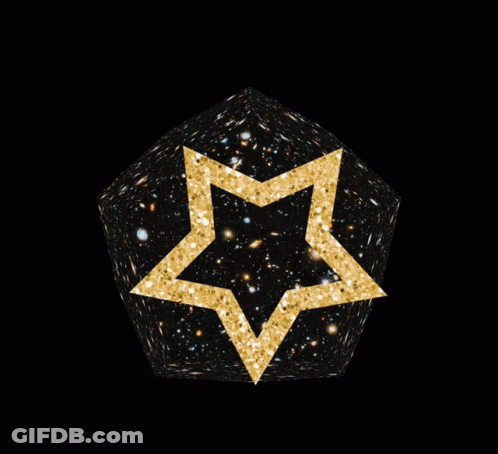 A Black And Gold Star With A Black Cube In The Middle GIF