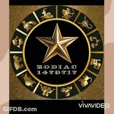 A Black And Gold Zodiac Circle With A Gold Star In The Middle GIF