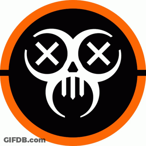 A Black And Green Circle With A Skull With Crossed Eyes GIF