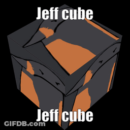 A Black And Orange Box With The Words Jeff Cube Jeff Cube GIF
