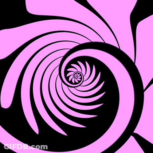 A Black And Pink Spiral With A Flower In The Center GIF