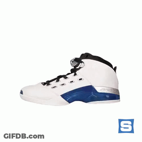A Black And Red Basketball Shoe With The Letter S On The Bottom GIF
