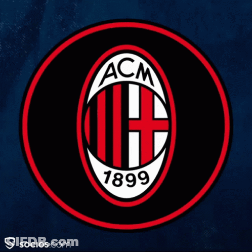 A Black And Red Circle With The Ac Milan Logo On It GIF