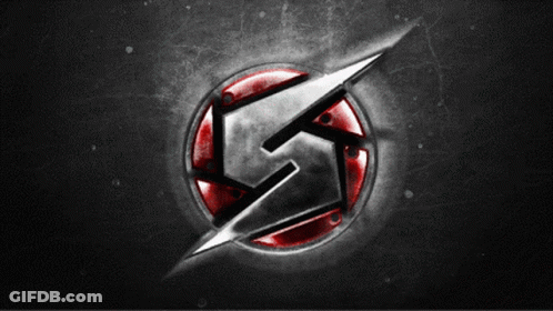 A Black And Red Logo With A S On It GIF
