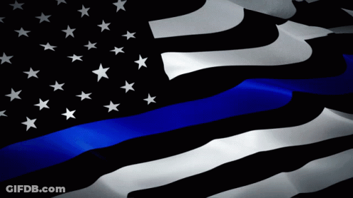 A Black And White American Flag With A Blue Line In The Middle GIF