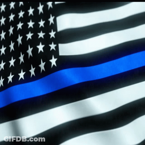 A Black And White American Flag With A Blue Line In The Middle GIF