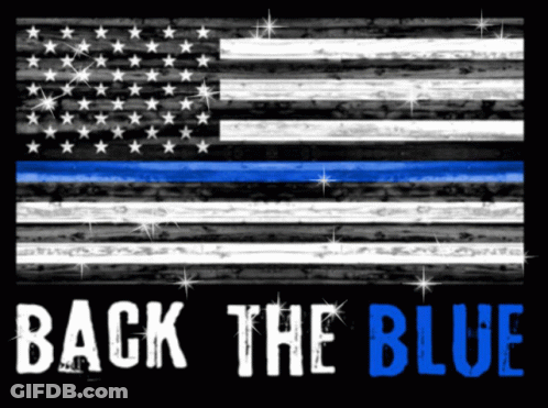 A Black And White American Flag With The Words Back The Blue GIF