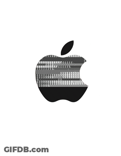 A Black And White Apple Logo With A Leaf On A White Background GIF
