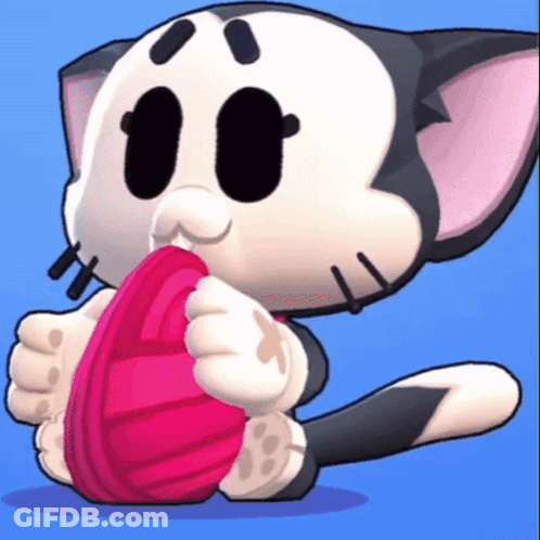 A Black And White Cartoon Cat Holding A Pink Object In Its Mouth GIF