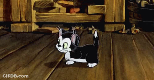 A Black And White Cartoon Cat Walking On A Wooden Floor GIF