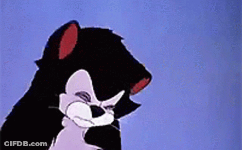 A Black And White Cartoon Cat With A Blue Sky Behind It GIF