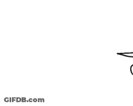 A Black And White Cartoon Character With A Yellow Beak And Red Eyes Is Flying In The Air . GIF