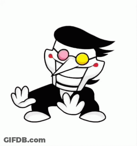 A Black And White Cartoon Character With Glasses And A Pink Nose Is Dancing . GIF