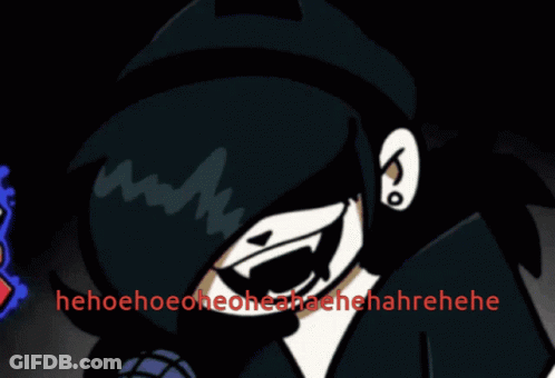 A Black And White Cartoon Character With The Words " Hehoehoeoheoheadachehahrehe " On The Bottom Right GIF