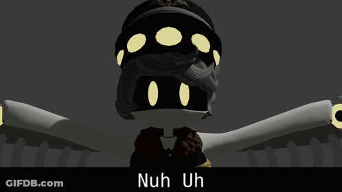A Black And White Cartoon Character With The Words Nuh Uh Below It GIF