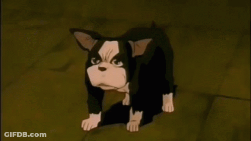 A Black And White Cartoon Dog Is Standing On A Rock . GIF