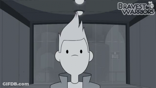 A Black And White Cartoon Of A Boy With The Words Bravest Warriors On The Bottom GIF