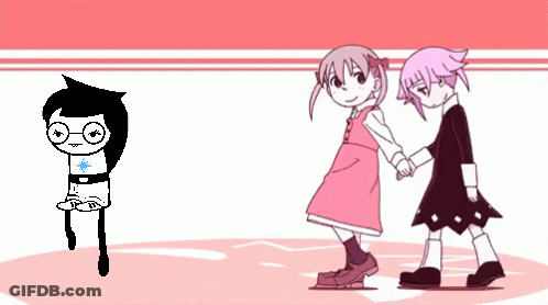 A Black And White Cartoon Of A Girl Holding Hands With Another Girl GIF