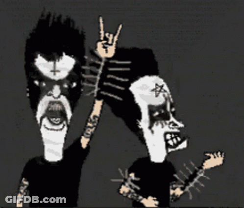 A Black And White Cartoon Of A Man Giving The Horns Sign GIF