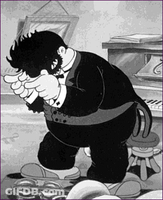 A Black And White Cartoon Of A Man In A Tuxedo Kneeling Down GIF