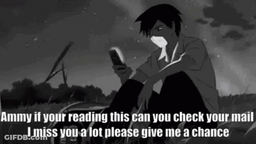 A Black And White Cartoon Of A Man Sitting In The Grass Looking At His Phone . GIF