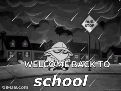 A Black And White Cartoon Of A Man Standing At A Bus Stop . GIF