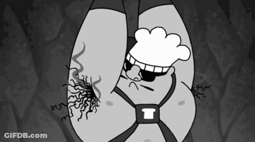 A Black And White Cartoon Of A Man With A Chef Hat On GIF