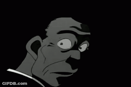 A Black And White Cartoon Of A Man With A Surprised Expression On His Face GIF