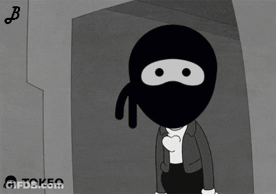 A Black And White Cartoon Of A Ninja With A Tokeo Logo Behind Him GIF