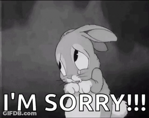 A Black And White Cartoon Of A Sad Bunny Rabbit Saying `` I 'M Sorry '' . GIF