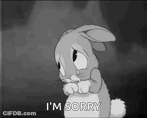 A Black And White Cartoon Of A Sad Bunny Rabbit Saying I 'M Sorry . GIF