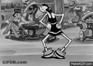 A Black And White Cartoon Of A Woman Dancing With Dumbbells On Her Legs . GIF