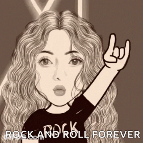 A Black And White Cartoon Of A Woman Making A Rock And Roll Sign . GIF