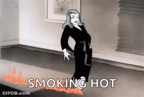 A Black And White Cartoon Of A Woman Standing On A Burning Carpet . GIF