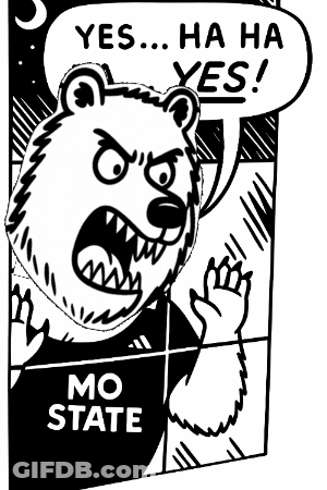 A Black And White Cartoon Of An Angry Bear With A Speech Bubble That Says Yes Ha Ha Yes ! GIF