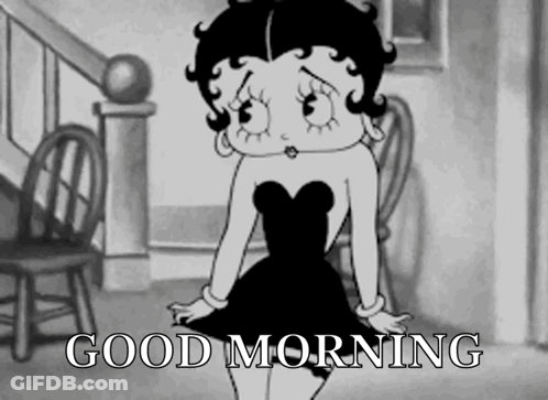 A Black And White Cartoon Of Betty Boop With The Words Good Morning Below Her GIF