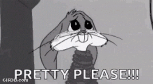 A Black And White Cartoon Of Bugs Bunny Crying With The Words `` Pretty Please '' Written Below Him . GIF