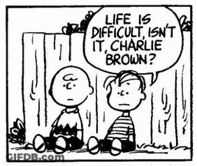 A Black And White Cartoon Of Charlie Brown And Snoopy Sitting Next To Each Other In Front Of A Wooden Fence . GIF