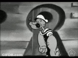 A Black And White Cartoon Of Popeye The Sailor Is Standing In Front Of A Large Keyhole . GIF