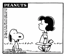 A Black And White Cartoon Of Snoopy And Lucy From The Peanuts Comic Strip GIF