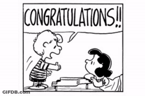 A Black And White Cartoon Of Snoopy And Lucy Holding A Trophy And Saying Here 'S Your Trophy GIF