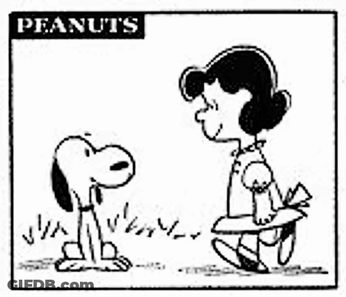 A Black And White Cartoon Of Snoopy And Lucy Petting Each Other . GIF