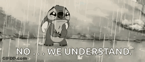 A Black And White Cartoon Of Stitch Standing In The Rain . GIF