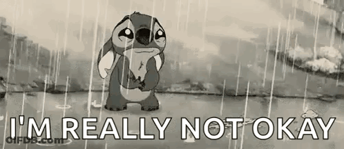 A Black And White Cartoon Of Stitch Standing In The Rain . GIF