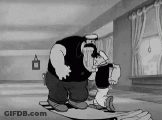 A Black And White Cartoon Of Two Men Standing Next To Each Other On A Rug . GIF