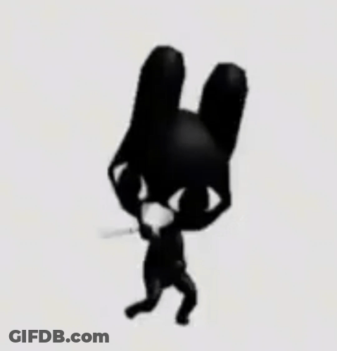 A Black And White Cartoon Rabbit Is Standing On Its Hind Legs . GIF