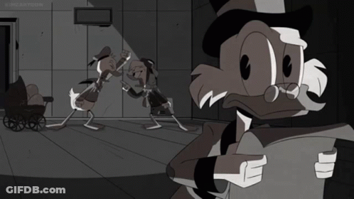 A Black And White Cartoon Shows Donald Duck And Uncle Scrooge GIF